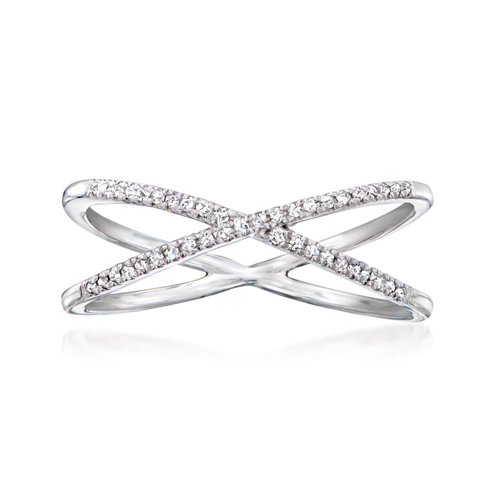 Diamond crisscross ring in sterling silver with pavé stones