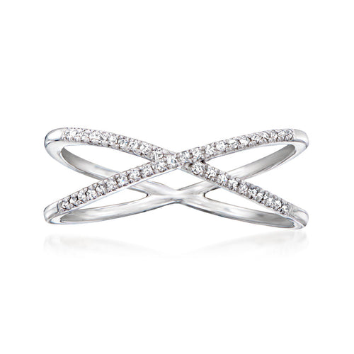 Diamond crisscross ring in sterling silver with pavé stones