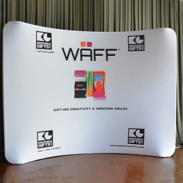 High-quality 8x8ft curved backdrop solution by FramePlus, designed for efficient setup and visual appeal.