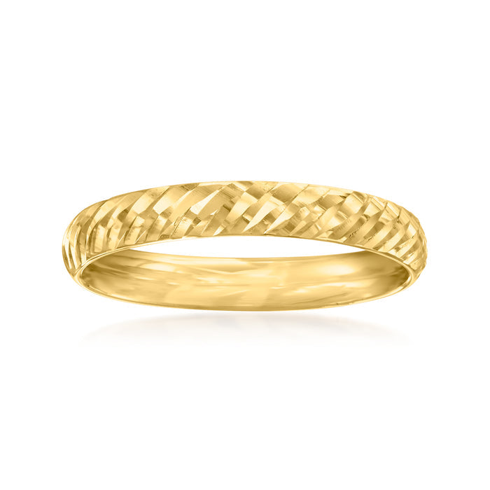Yellow gold diamond-cut ring with braided band, flat top view