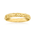 Yellow gold diamond-cut ring with braided band, flat top view