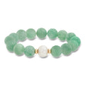Cultured pearl and jade bead stretch bracelet with white pearl and 14k yellow gold spacers