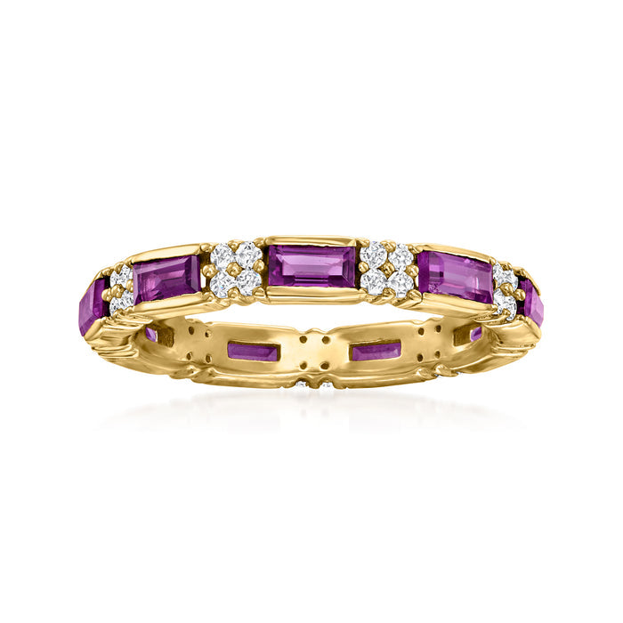 Amethyst and white zircon eternity band ring, purple gemstones in 18kt gold over sterling