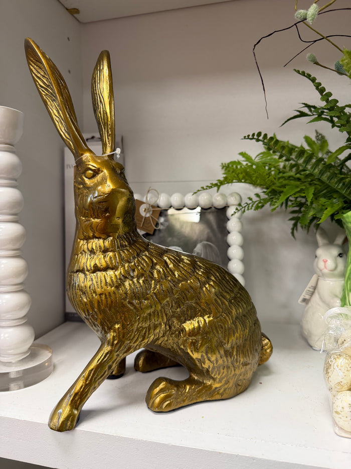 13" Aluminum Sitting Rabbit - Antique Gold