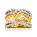 Hammered gold-tone ring with diamond accents
