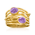 Gold over sterling amethyst ring with two oval purple gemstones and braided band