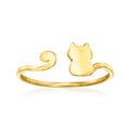 Cat cuff ring in 14kt yellow gold, curled cat face on open band