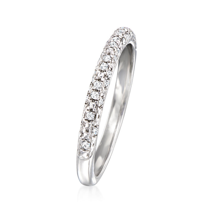 Sterling silver diamond cluster band, side view with full row of round stones