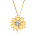 Gold sunflower pendant necklace with round diamond-style center on link chain