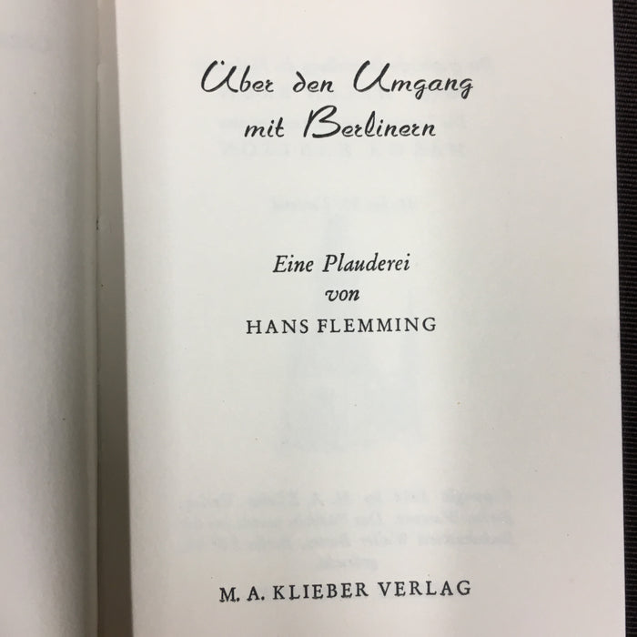 Old Vintage, Uber Den Umgang Mit Berlinern Book, HANS FLEMMING - TheBoxSF