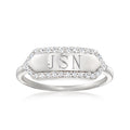 Sterling silver diamond personalized ring with oval top engraved JSN