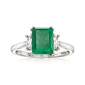 Sterling silver ring with square emerald-green center stone and side topaz accents