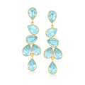Gold drop earrings with five sky blue teardrop gemstones