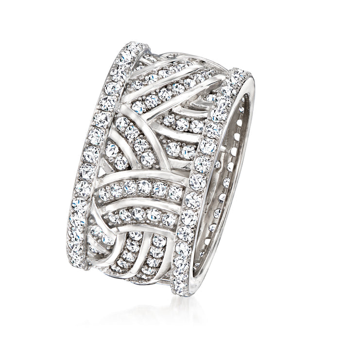 Sterling silver CZ eternity band, curved raised rows with sparkle stones