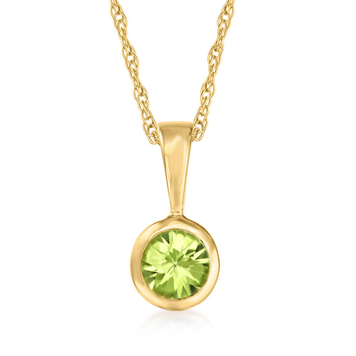 14kt yellow gold peridot pendant necklace with round green gemstone