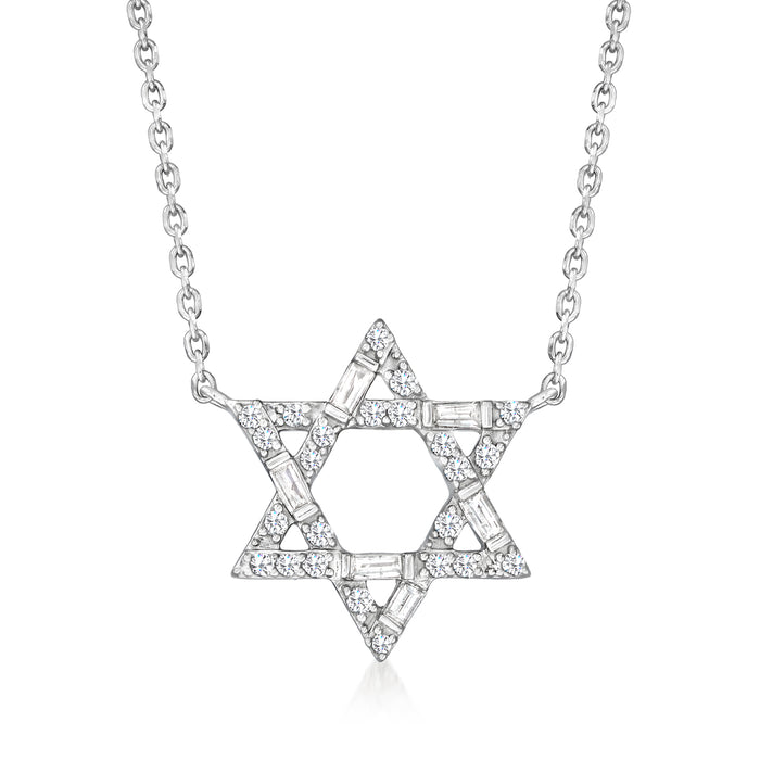 Sterling silver Star of David diamond pendant necklace with chain links