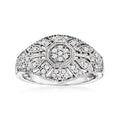 Sterling silver vintage-style diamond ring with milgrain detailing and clustered center stones