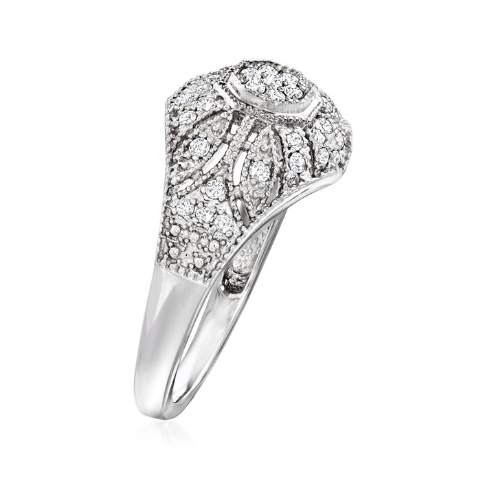 Vintage-style milgrain diamond ring in sterling silver