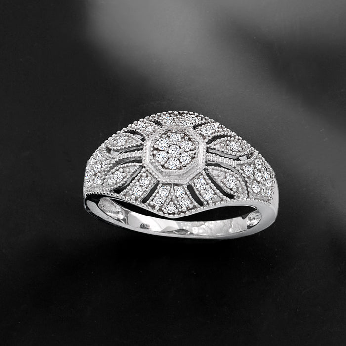 Diamond vintage-style milgrain ring in sterling silver