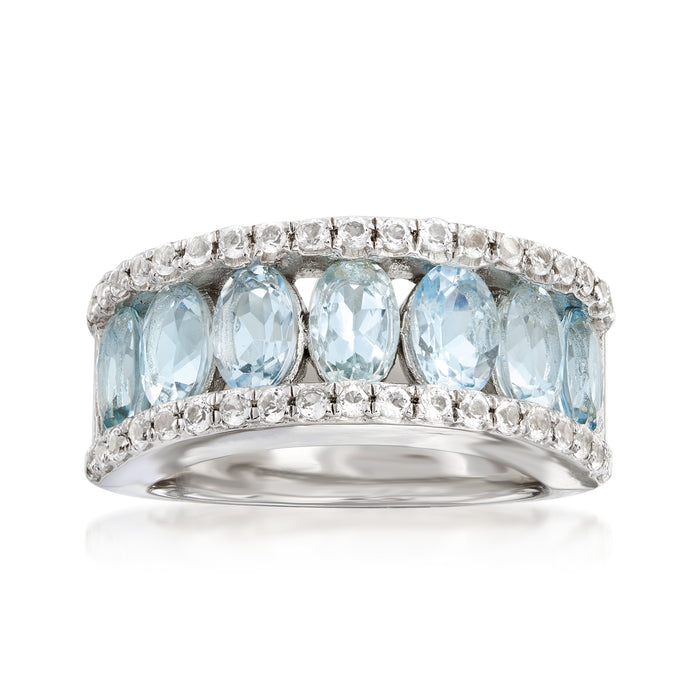 Aquamarine and white topaz ring in sterling silver