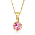 14kt yellow gold chain pendant with round pink topaz gemstone in bezel setting