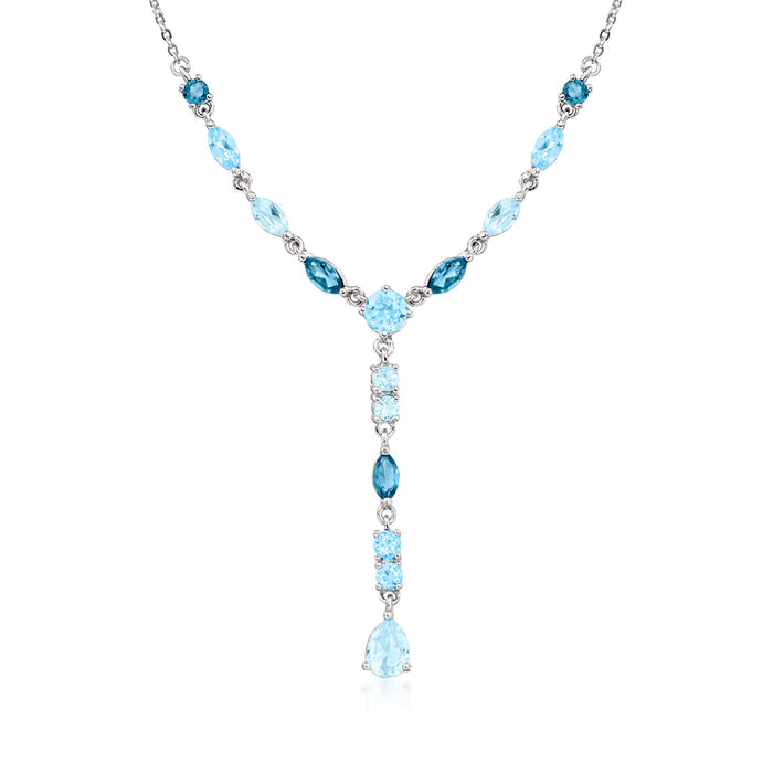 Sterling silver Y-necklace with blue topaz teardrop stations and pendant