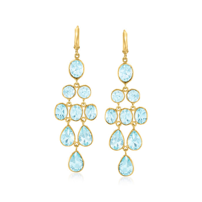 Sky blue topaz drop chandelier earrings in 18kt gold over sterling, cluster drops