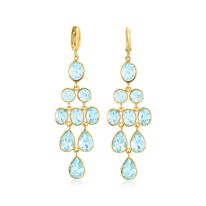 Sky blue topaz drop chandelier earrings with oval and pear stones, gold over sterling