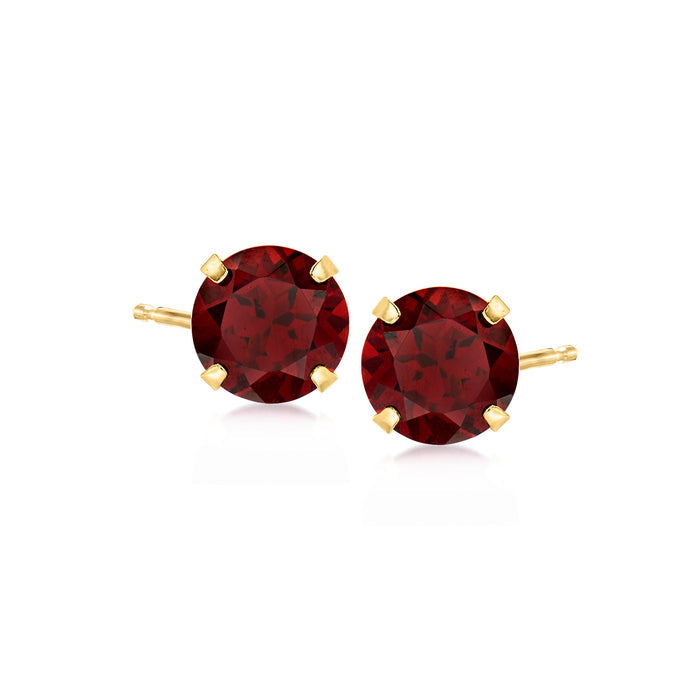 Garnet stud earrings in 14kt yellow gold with round red gemstones