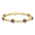 Amethyst link bracelet in gold over sterling silver with oval purple gemstone links