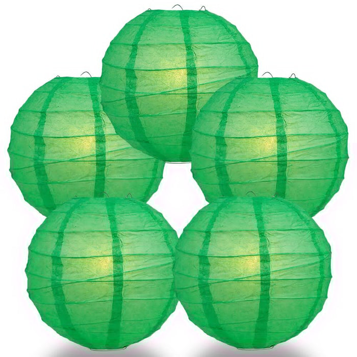 BULK PACK (5) 18" Emerald Green Round Paper Lantern, Crisscross Ribbing, Chinese Hanging Wedding & Party Decoration - PaperLanternStore.com - Paper Lanterns, Decor, Party Lights & More