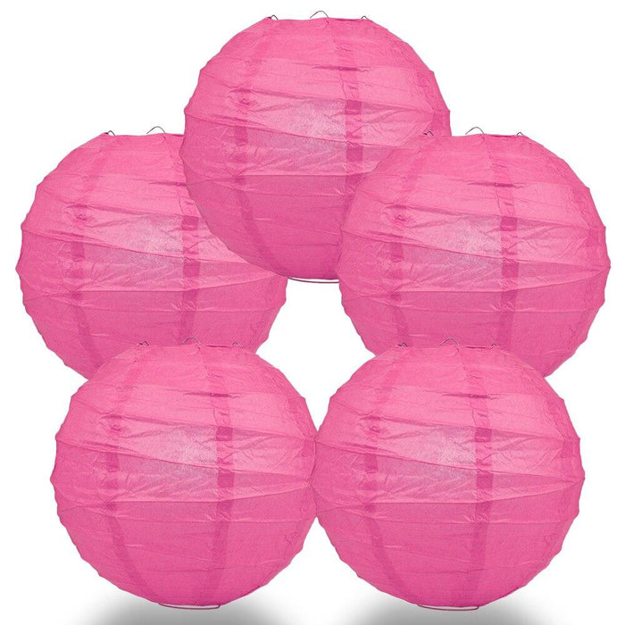 BULK PACK (5) 18" Fuchsia / Hot Pink Round Paper Lantern, Crisscross Ribbing, Chinese Hanging Wedding & Party Decoration - PaperLanternStore.com - Paper Lanterns, Decor, Party Lights & More
