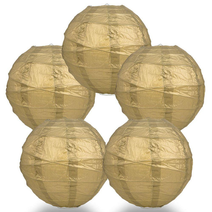 BULK PACK (5) 18" Gold Round Paper Lantern, Crisscross Ribbing, Chinese Hanging Wedding & Party Decoration - PaperLanternStore.com - Paper Lanterns, Decor, Party Lights & More
