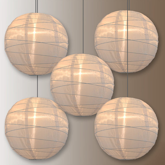 BULK PACK (5) 18" Irregular Ribbed White Shimmering Nylon Lantern, Durable, Hanging