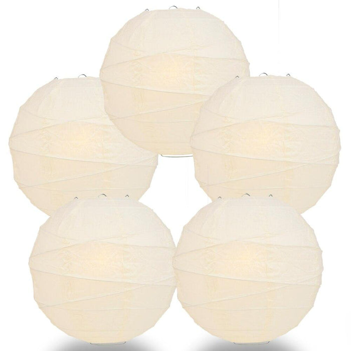 BULK PACK (5) 18" Ivory Round Paper Lantern, Crisscross Ribbing, Chinese Hanging Wedding & Party Decoration - PaperLanternStore.com - Paper Lanterns, Decor, Party Lights & More