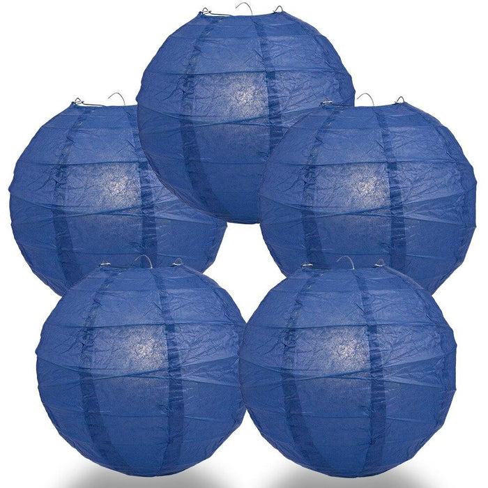 BULK PACK (5) 18" Navy Blue Round Paper Lantern, Crisscross Ribbing, Chinese Hanging Wedding & Party Decoration - PaperLanternStore.com - Paper Lanterns, Decor, Party Lights & More