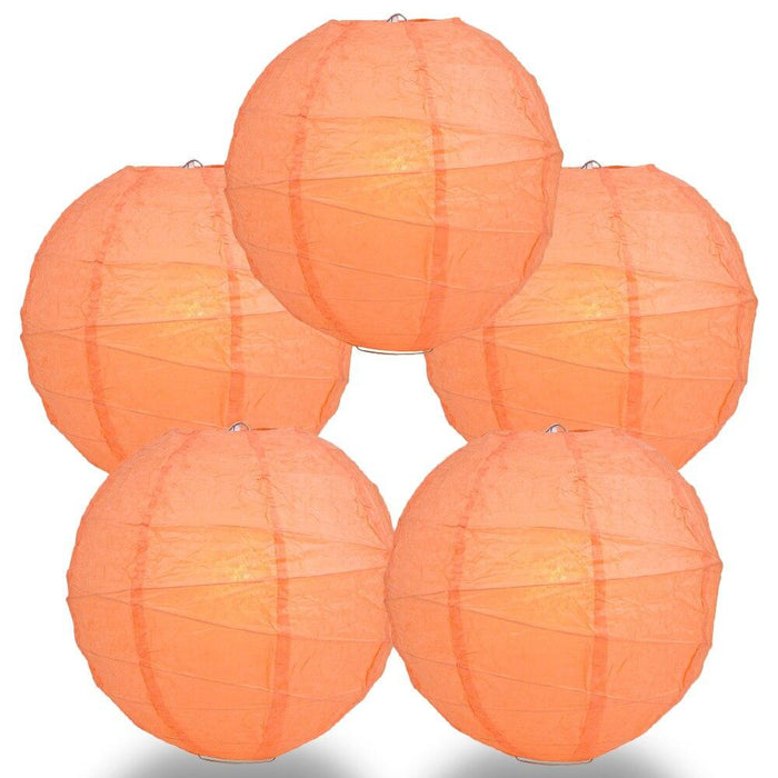 BULK PACK (5) 18" Peach / Orange Coral Round Paper Lantern, Crisscross Ribbing, Chinese Hanging Wedding & Party Decoration - PaperLanternStore.com - Paper Lanterns, Decor, Party Lights & More