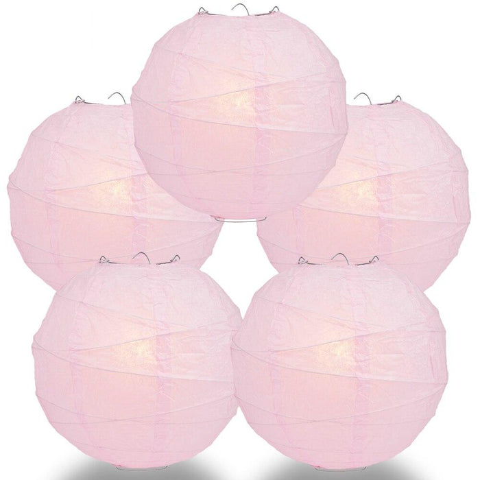 BULK PACK (5) 18" Pink Round Paper Lantern, Crisscross Ribbing, Chinese Hanging Wedding & Party Decoration - PaperLanternStore.com - Paper Lanterns, Decor, Party Lights & More