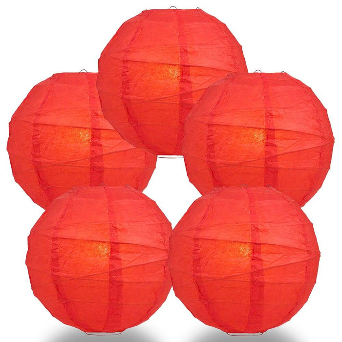 BULK PACK (5) 18" Red Round Paper Lantern, Crisscross Ribbing, Chinese Hanging Wedding & Party Decoration - PaperLanternStore.com - Paper Lanterns, Decor, Party Lights & More