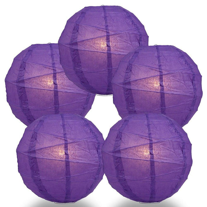 BULK PACK (5) 18" Royal Purple Round Paper Lantern, Crisscross Ribbing, Chinese Hanging Wedding & Party Decoration - PaperLanternStore.com - Paper Lanterns, Decor, Party Lights & More