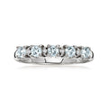 Aquamarine five-stone ring with diamond accents in sterling silver, five oval blue stones