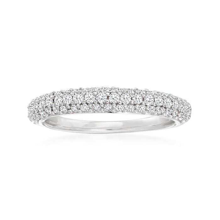 Sterling silver pave diamond ring with stones across the domed band.