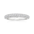 Sterling silver pave diamond ring with stones across the domed band.