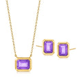 Amethyst pendant necklace and stud earrings set, gold over sterling with purple gemstones