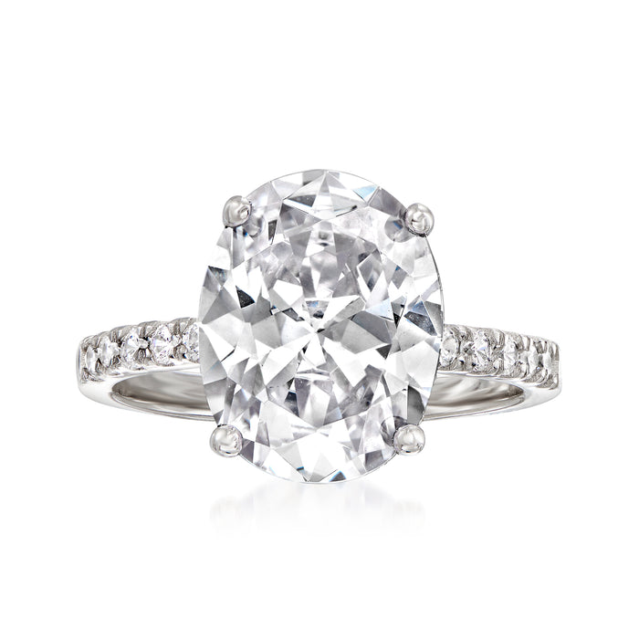 Sterling silver round CZ ring with prong-set center stone and pave side accents