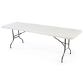 The Frame Plus white folding table, featuring a graphic tablecloth with silicone edges, is suitable for trade shows, events, and more. Available in 6ft and 8ft sizes.
