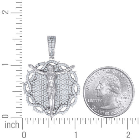 925 Sterling Silver Mans Round Moissanite Crucifix Pendant