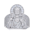 925 Sterling Silver Men's Round Baguette Moissanite Jesus Ring