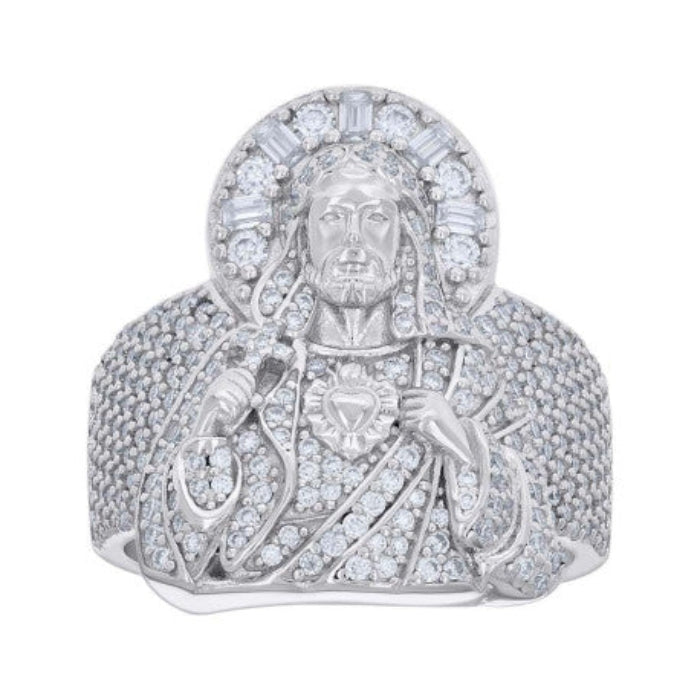925 Sterling Silver Men's Round Baguette Moissanite Jesus Ring