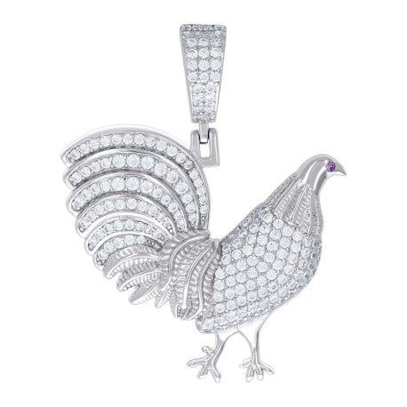 925 Sterling Silver Men's White & Purple Moissanite Rooster Pendant